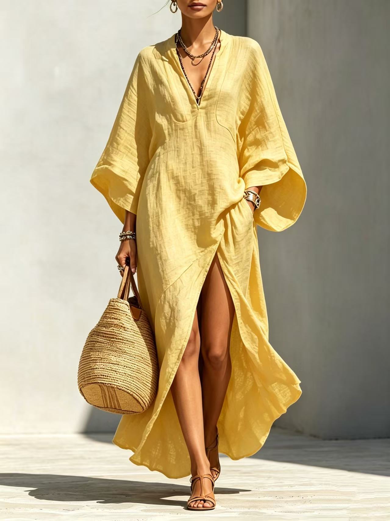 White Batwing-Sleeve Maxi Dress — Resort Style