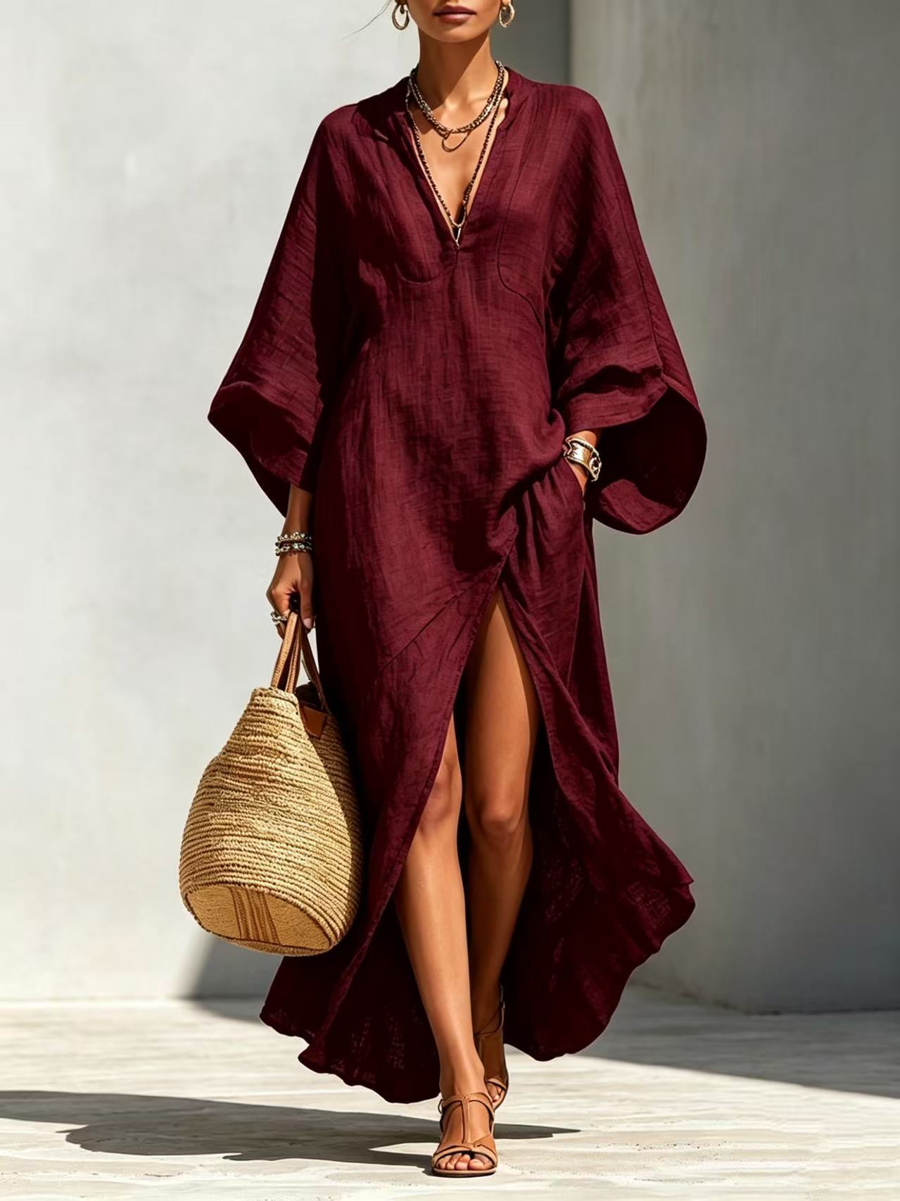 White Batwing-Sleeve Maxi Dress — Resort Style