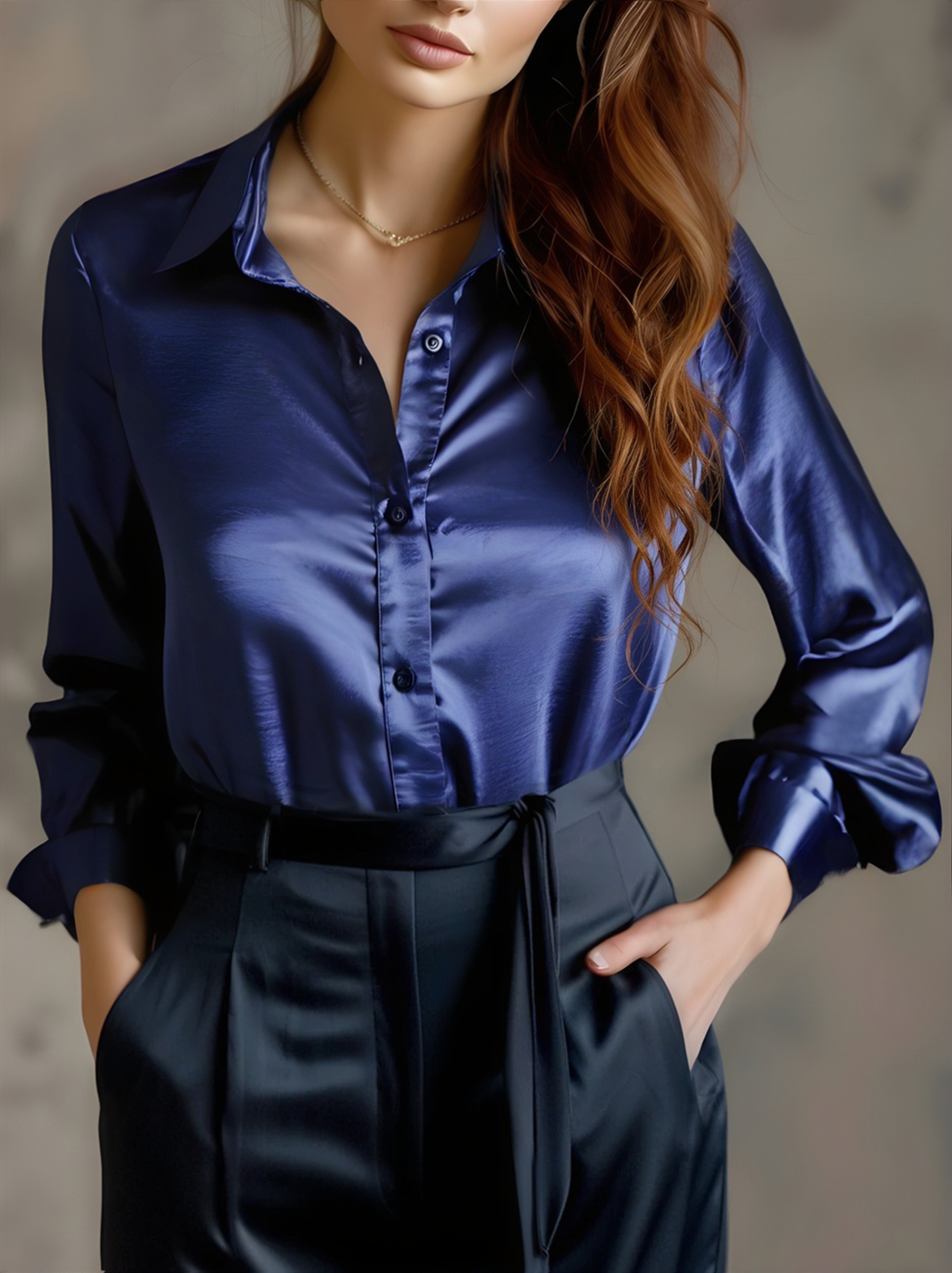 Satin Long-Sleeve Lapel Blouse — Women's