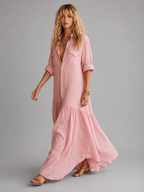 Elegant Summer Maxi Dress | Women's Cotton Linen Blend with Button Front for Effortless Style