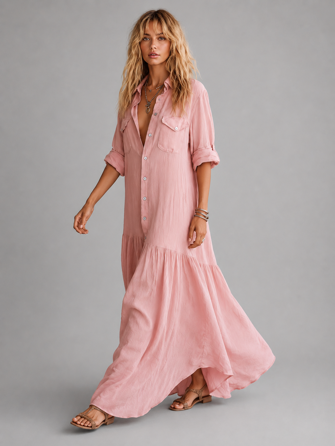 Elegant Summer Maxi Dress | Women's Cotton Linen Blend with Button Front for Effortless Style