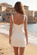 White Ruffled Bodycon Mini Dress — Square Neck