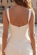 White Ruffled Bodycon Mini Dress — Square Neck