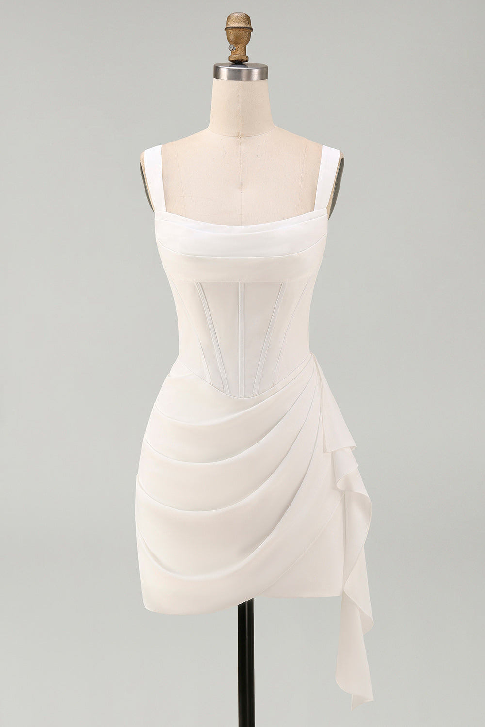 White Ruffled Bodycon Mini Dress — Square Neck