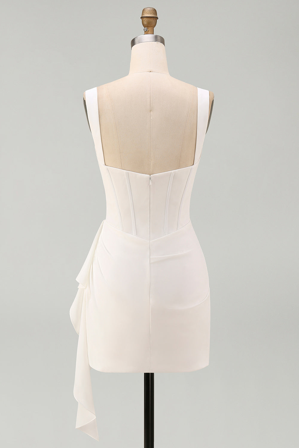 White Ruffled Bodycon Mini Dress — Square Neck