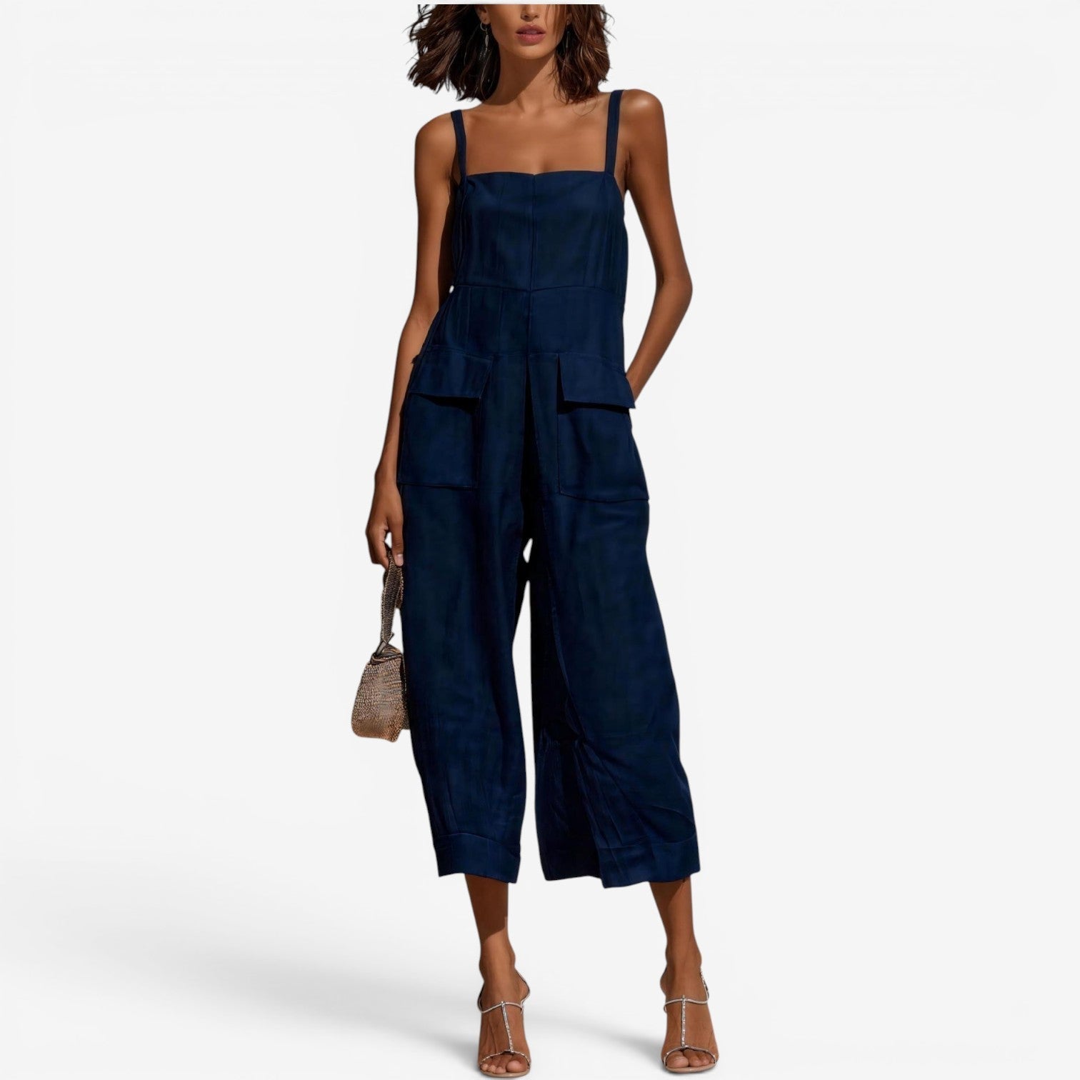 Elegant Wide-Leg Jumpsuit with Elbow-Length Sleeves for Effortless Style