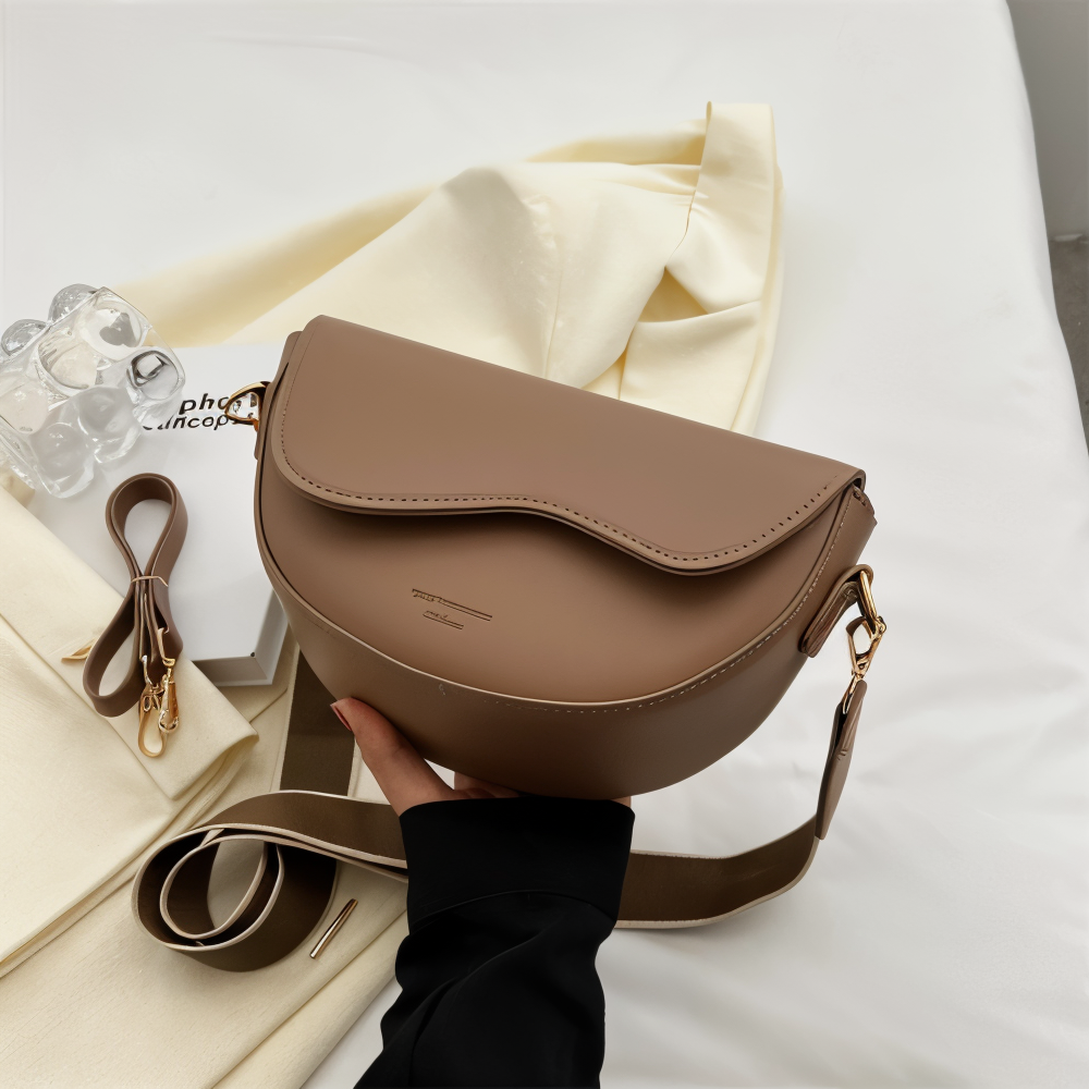 Emma Collection | Black Crossbody Bag with Curved Flap Design | Vegan Leather for Stylish Everyday Use