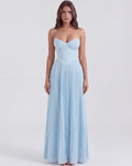 Ethereal Ocean Blue Maxi Dress – Long Sleeve Design with Shell...
