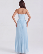 Ethereal Ocean Blue Maxi Dress – Long Sleeve Design with Shell...