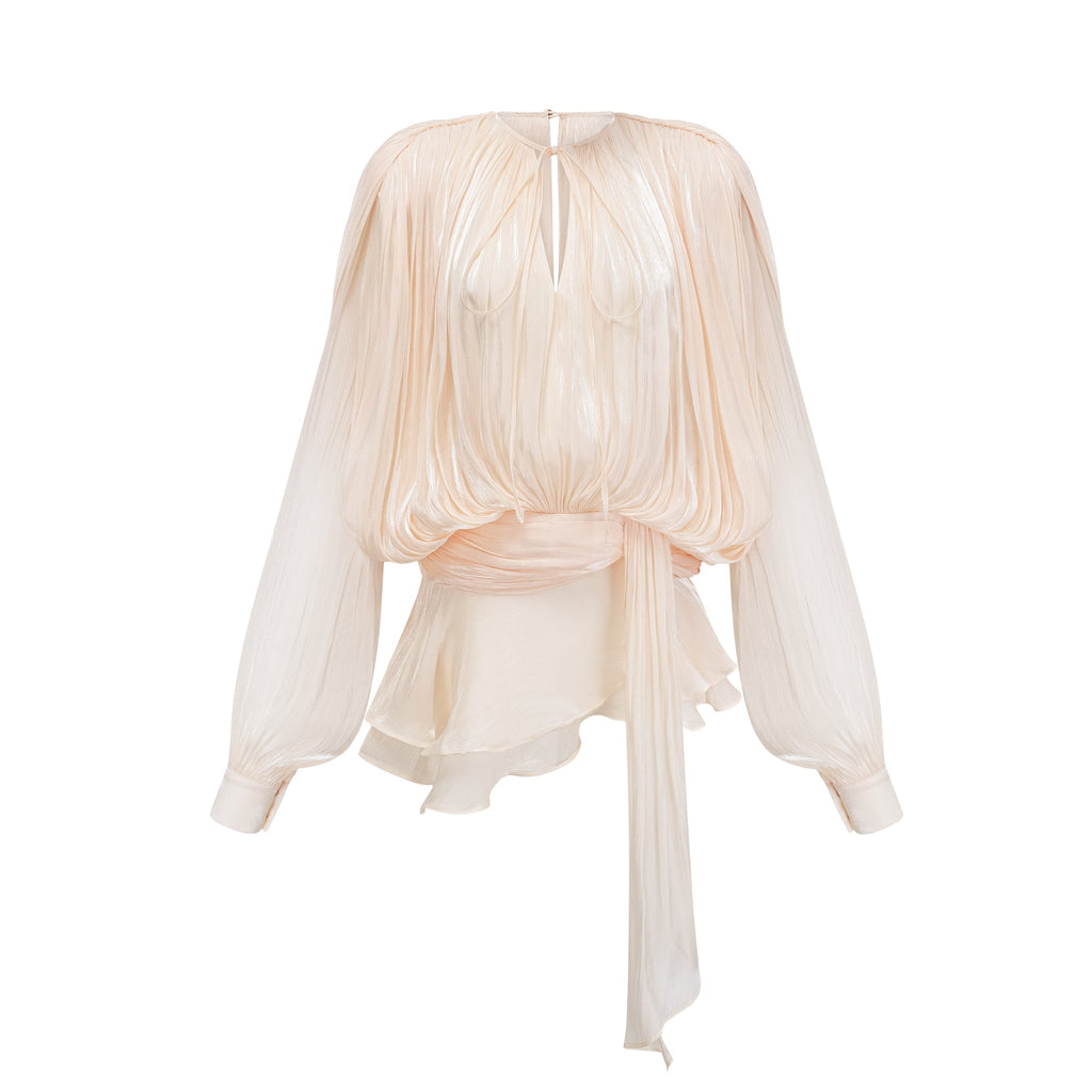 Eugénie – Long Sleeve Mini Dress with Ruffled Hem & Glitter Detail