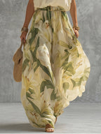 Floral Print Wide Leg Pants for Women with High Waist Design | Comfortable Cotton-Blend Fabric for Effortless Style