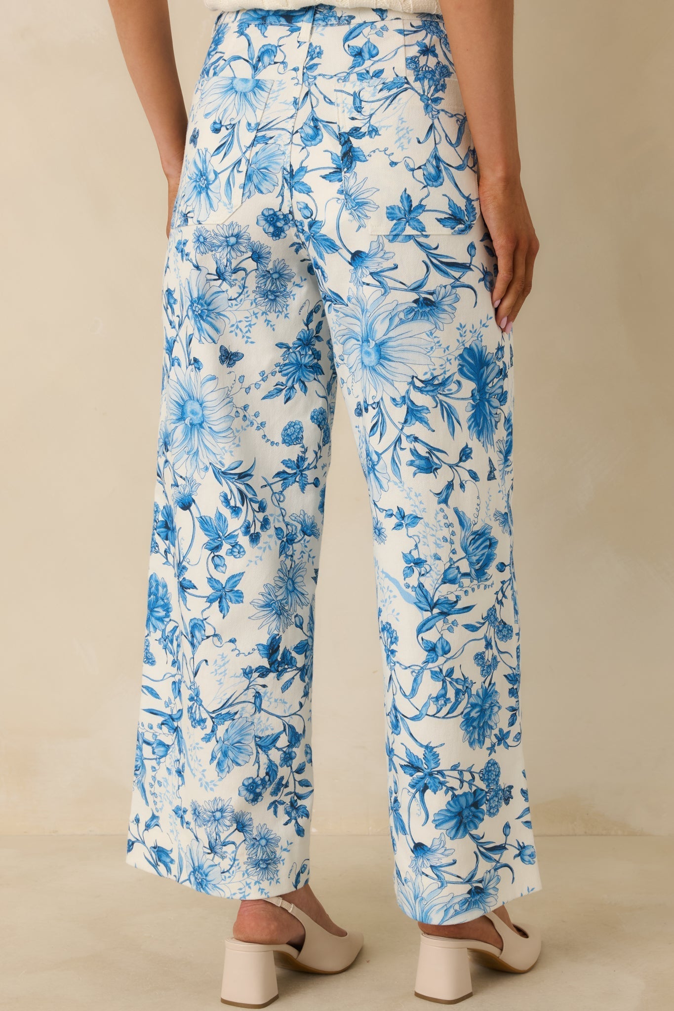 Women's Grow Your Own Way Blue Floral Print Cotton Wide Leg Pants | 95% Cotton & 5% Spandex 5