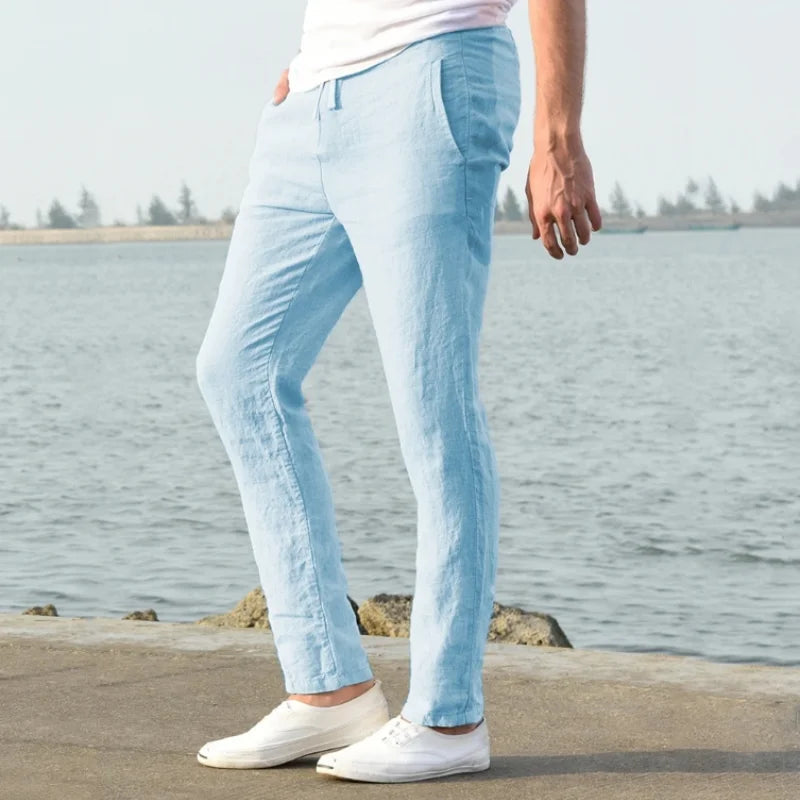Harlow Collection | Men's Linen Trousers with Elastic Waistband | Lightweight Comfort for Warm Weather
