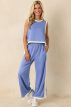 Women's In Good Form Periwinkle Stretch Knit Contrast Trim Pants | 55% Rayon 2