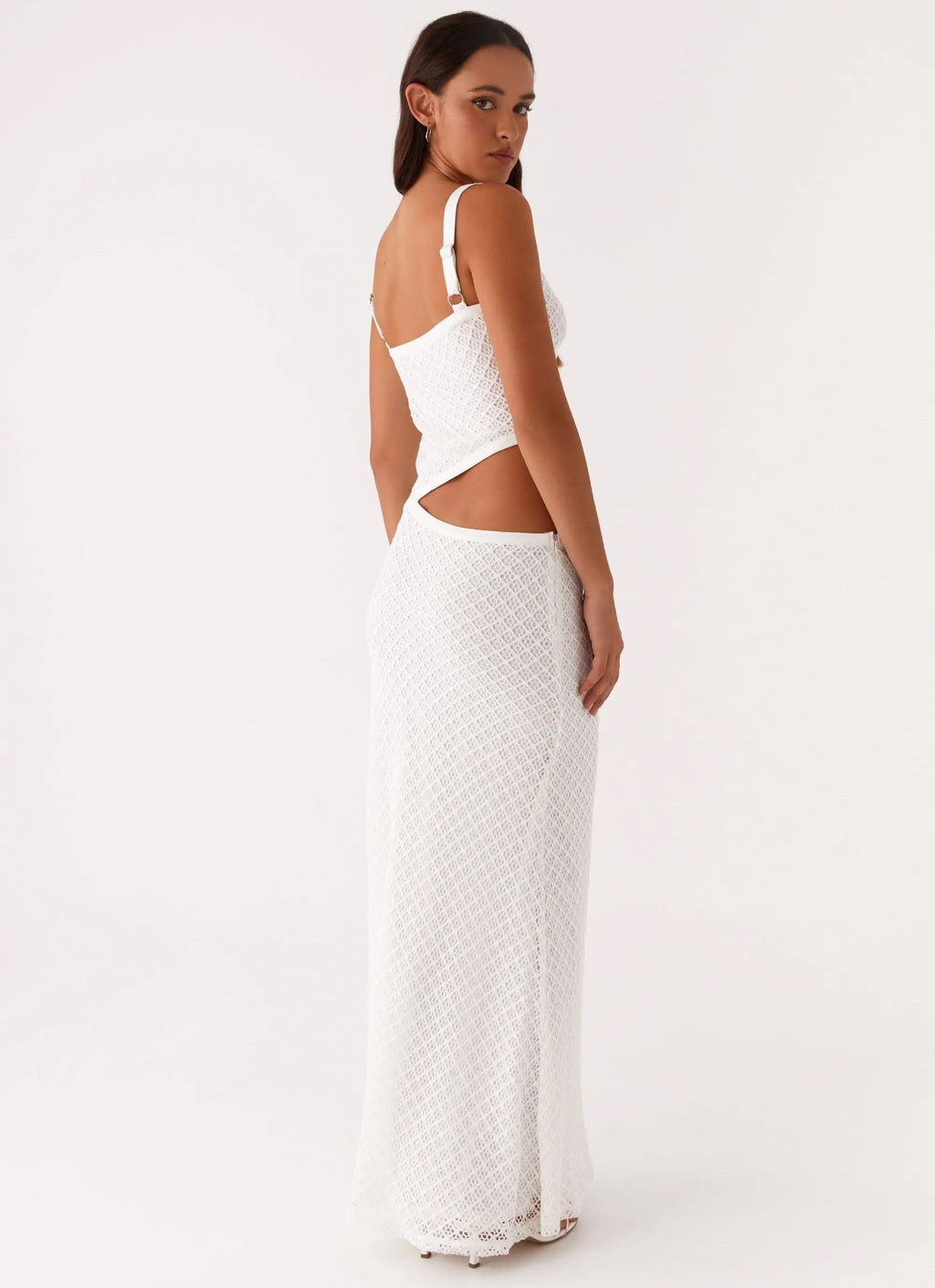 White V-neck cut-out maxi dress back view