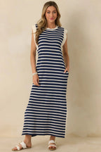 Women's Keep It Straight Navy Stripe Stretch Knit Maxi Dress | 100% Polyester 2