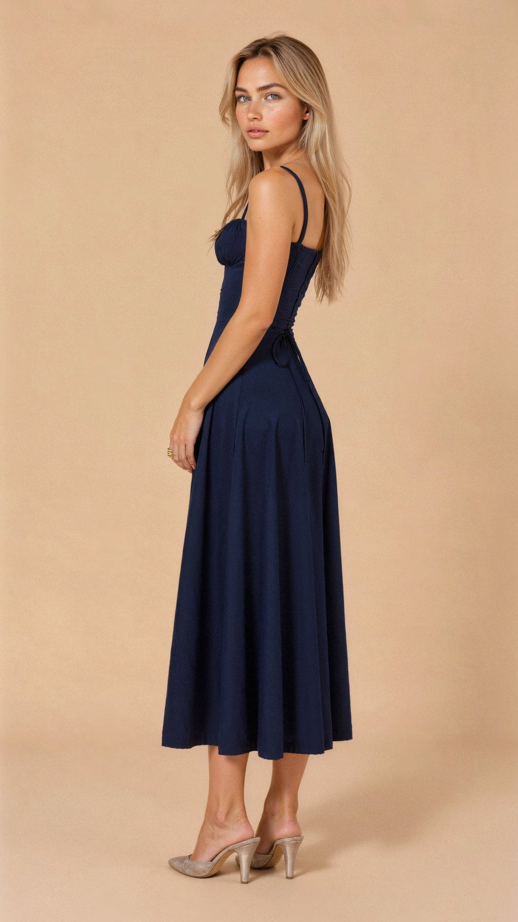 Black Midi Dress with Adjustable Straps & Flattering Silhouette –...