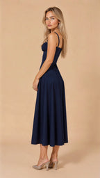 Black Midi Dress with Adjustable Straps & Flattering Silhouette –...