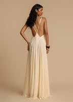 Cream Lace-Accent Dress — Adjustable Straps