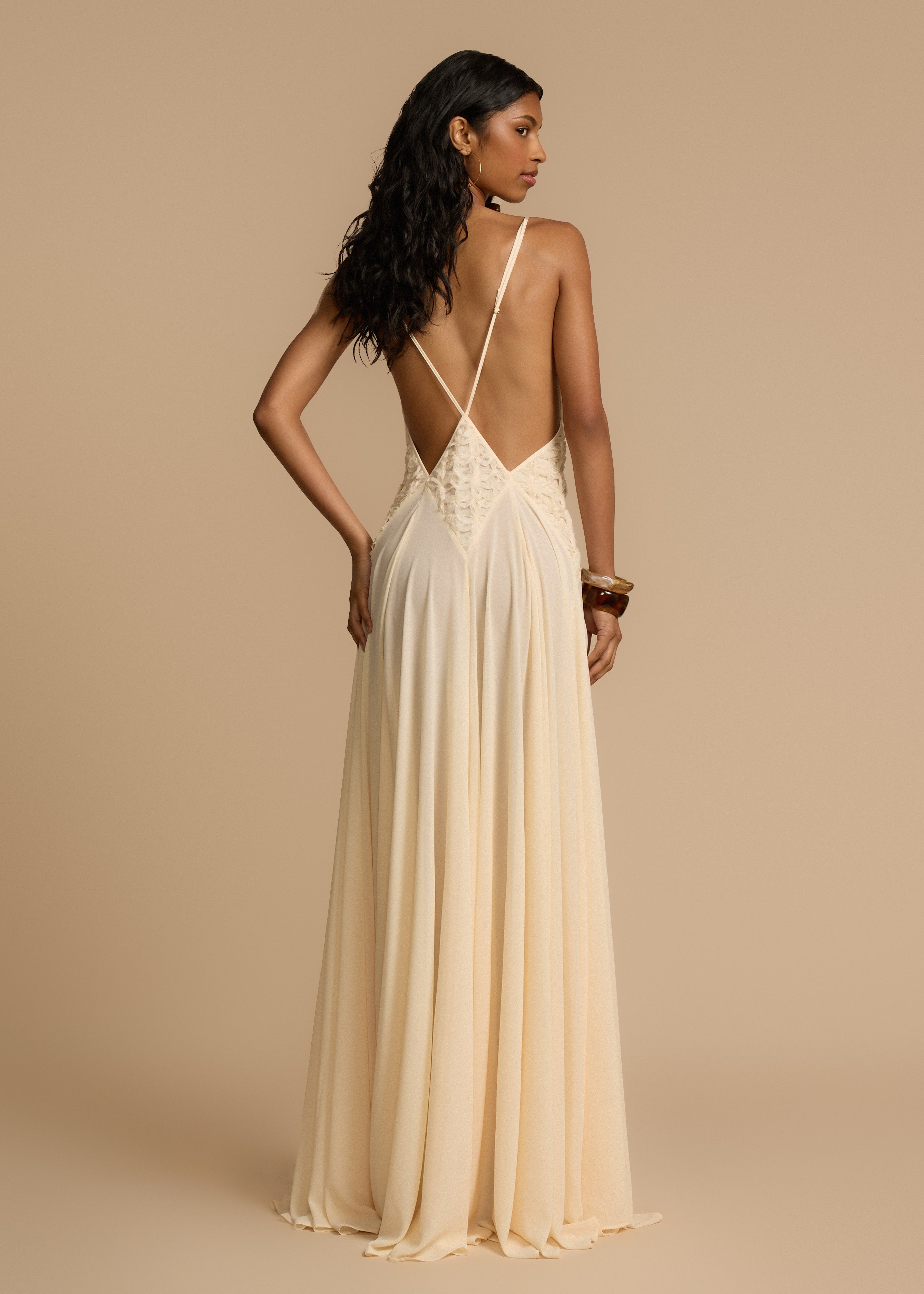 Cream Lace-Accent Dress — Adjustable Straps