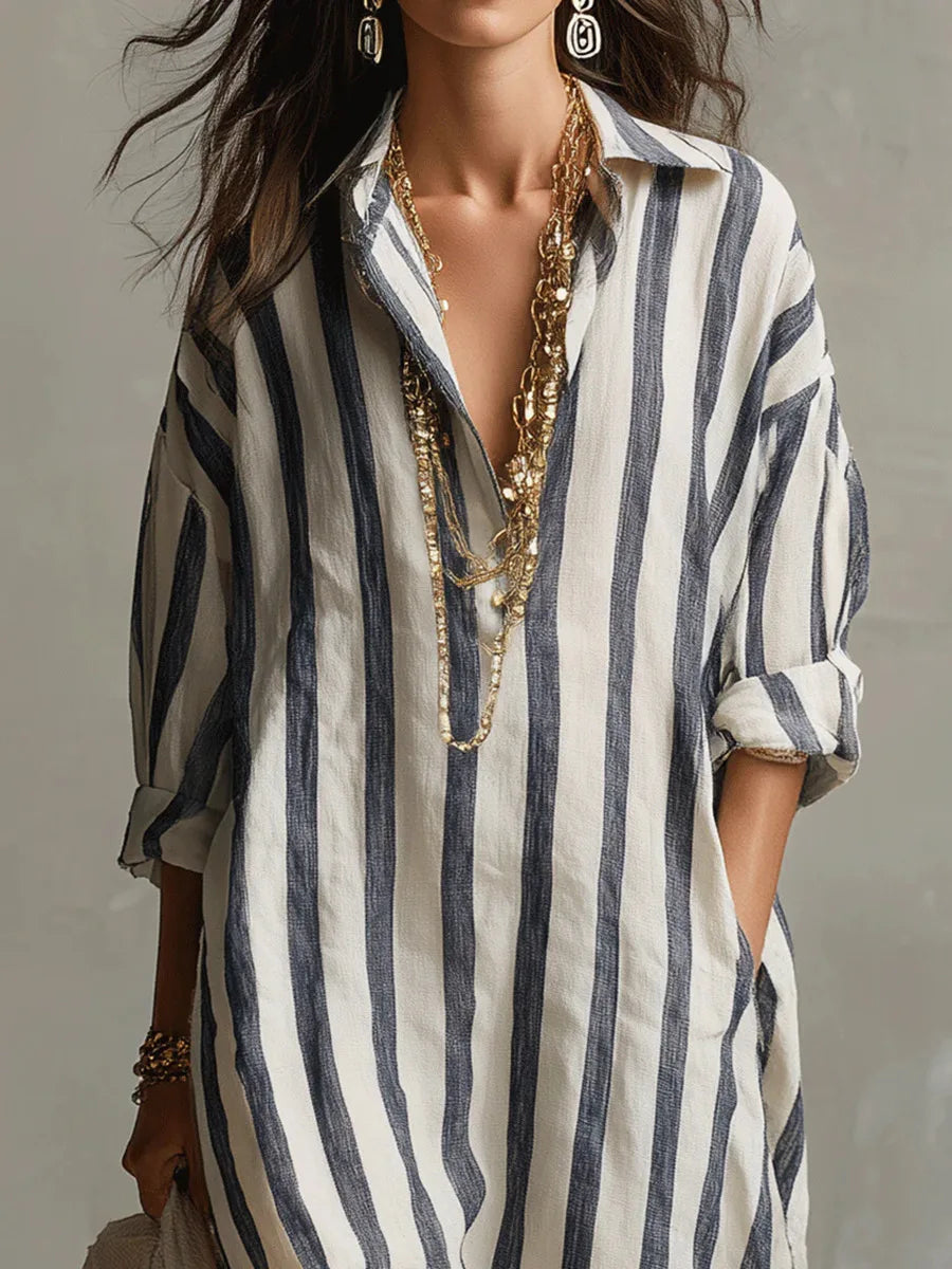 Women's Linen V-Neck Maxi Top — Relaxed Fit