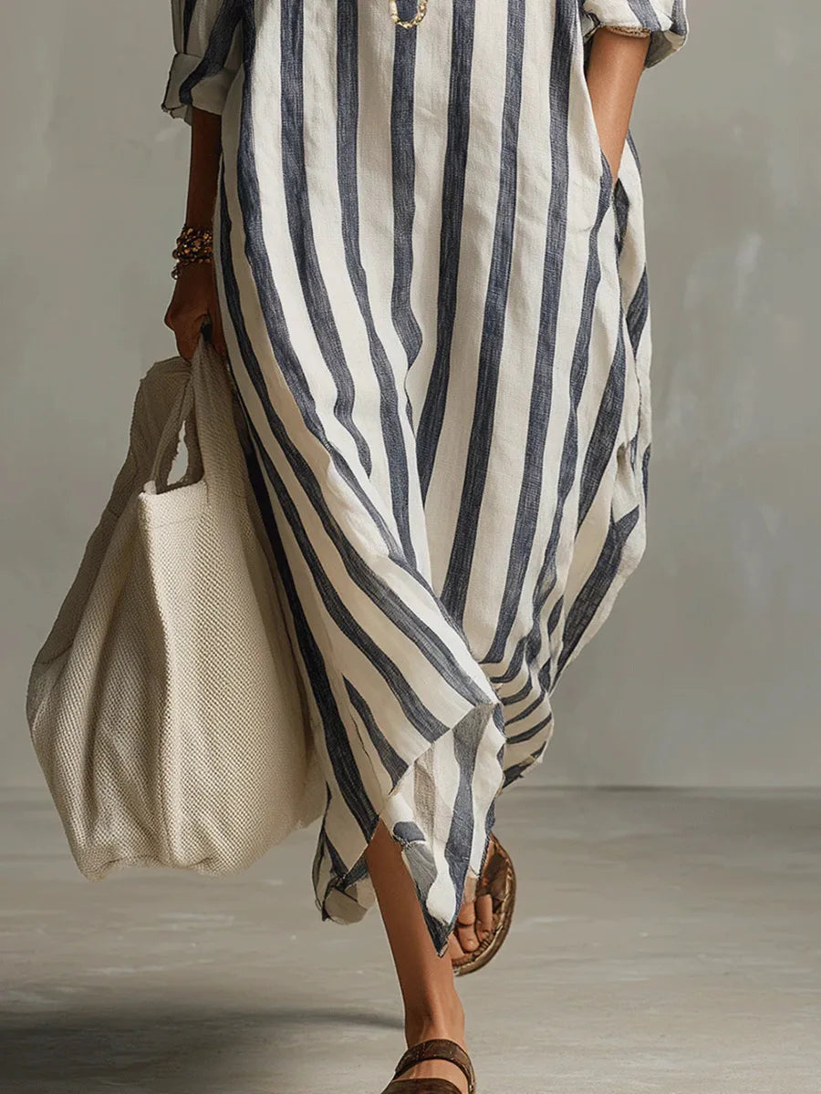 Women's Linen V-Neck Maxi Top — Relaxed Fit