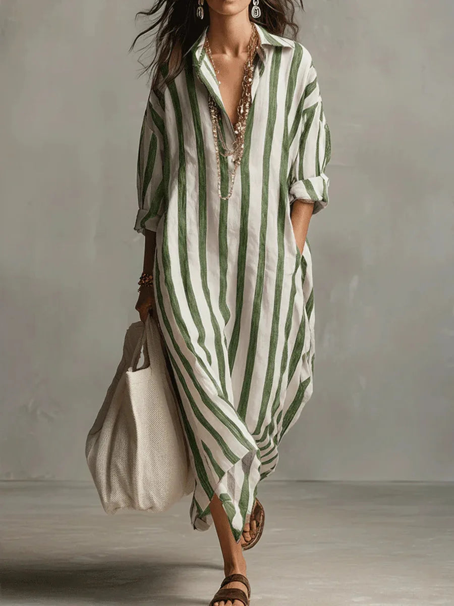 Women's Linen V-Neck Maxi Top — Relaxed Fit
