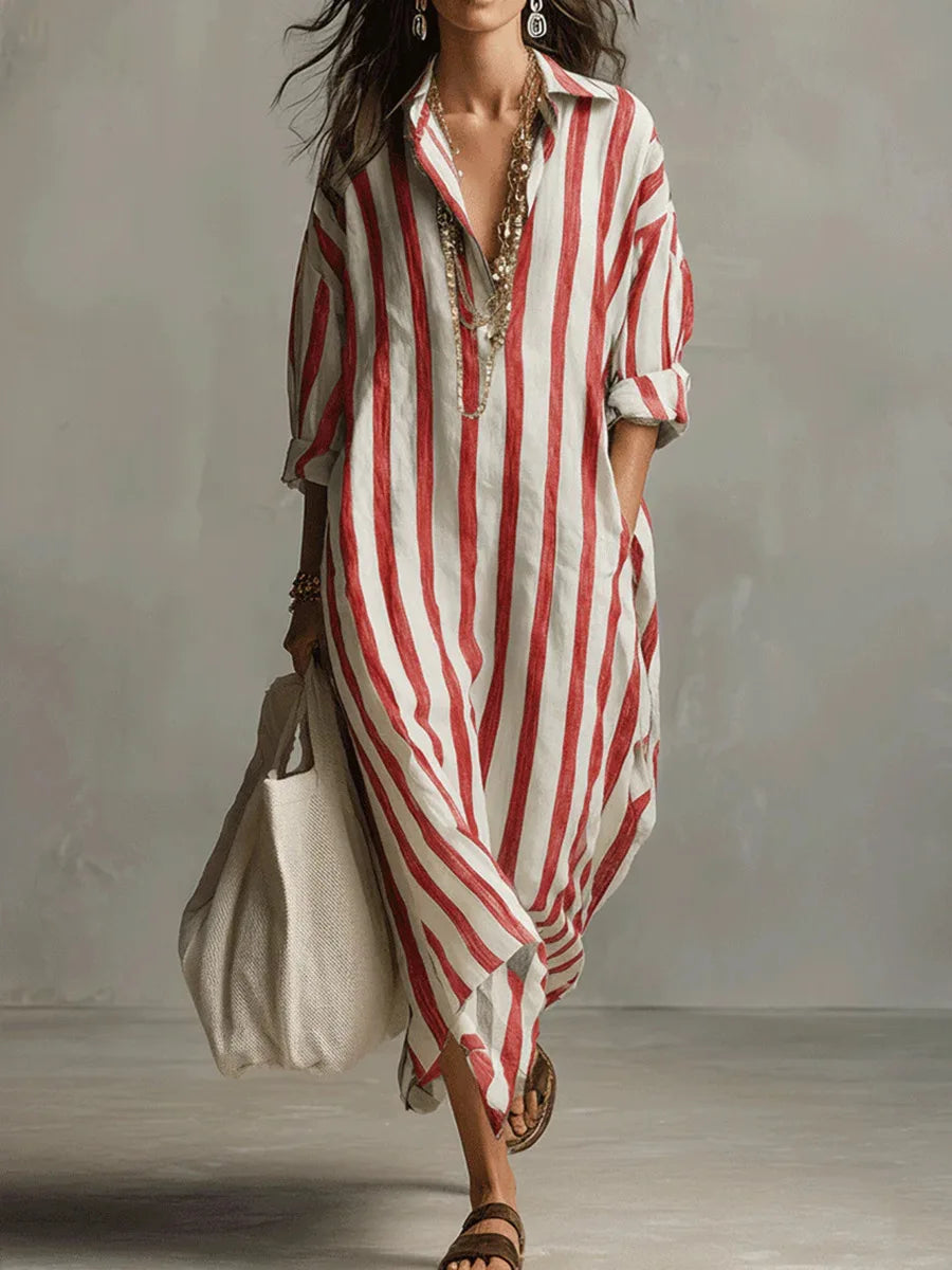 Women's Linen V-Neck Maxi Top — Relaxed Fit