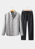 Women's Linen Longsleeve Summer Set - Gray/Black 0