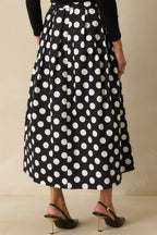 Women's Lovely Little Thing Black Polka Dot Cotton Pleated Maxi Skirt | 95% cotton & 5% Spandex 4