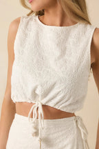 Women's MINKPINK Daphne White Cotton Jacquard Tie Waist Crop Top | 100% Cotton 2