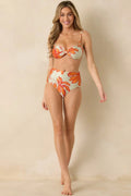Women's MINKPINK Estelle Green & Orange Floral Print Twist Bikini Top | 85% Polyester & 15% Elastane 0
