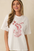 Women's MINKPINK Soleil White Cotton Mermaid Print T-Shirt | 100% Cotton 4