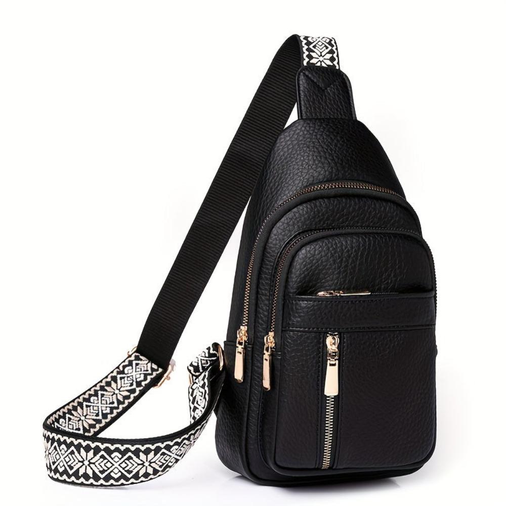 Black Vegan-Leather Crossbody Bag — Adjustable Strap