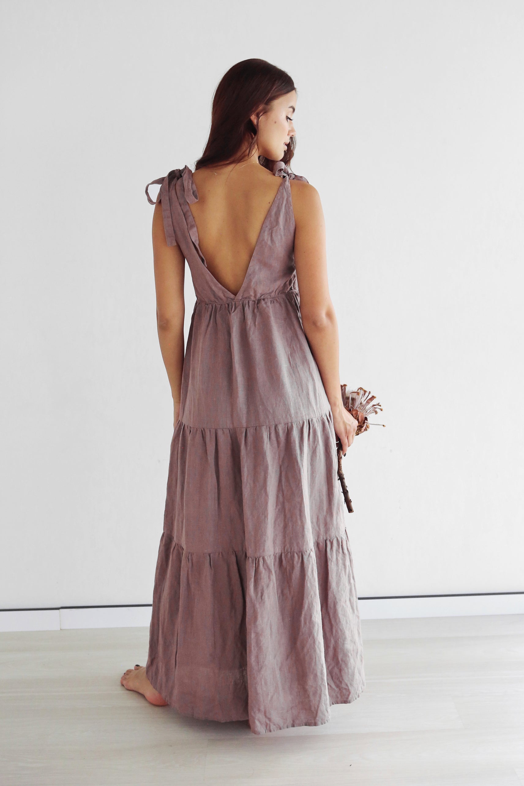 Women's Maxi Dress with Adjustable Ties – Flattering Linen Sundress