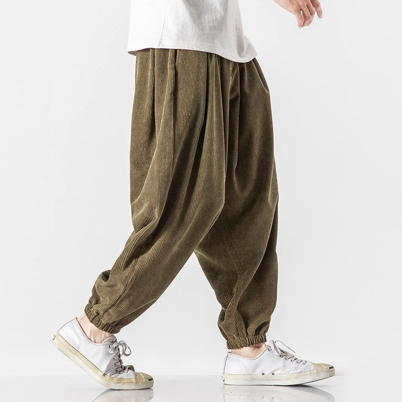 Women's Men’s Loose Corduroy Pants with Elastic Cuffs | Length: Full length 3