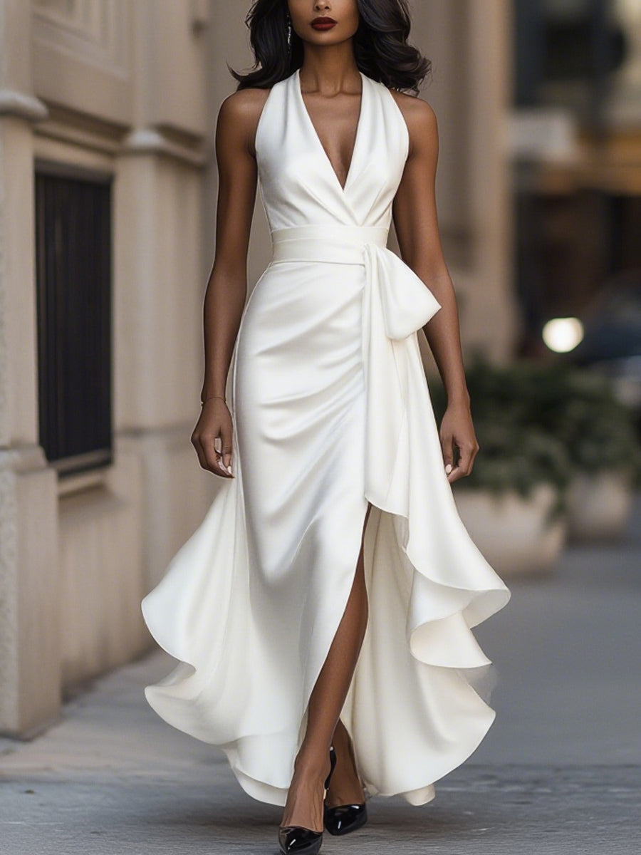 Satin Halter Evening Gown — Elegant Formal Dress
