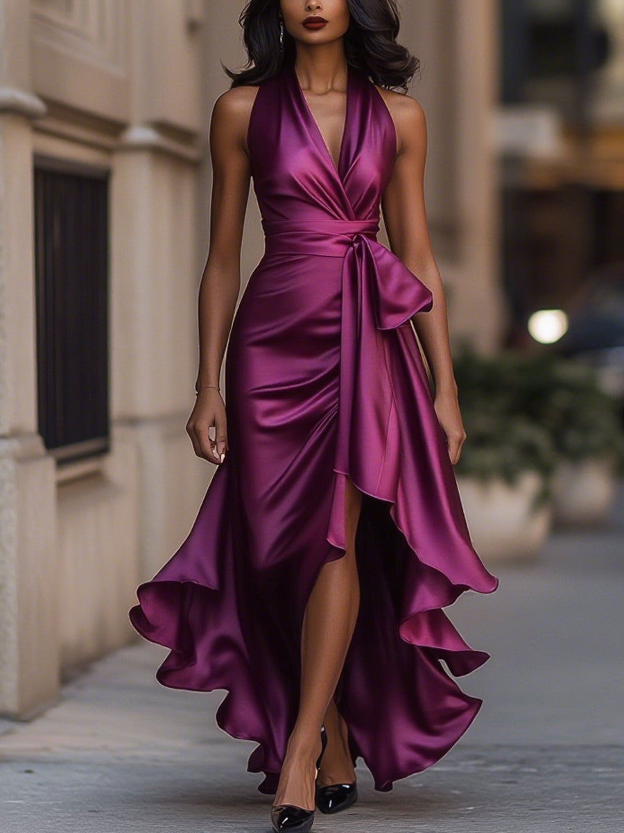 Satin Halter Evening Gown — Elegant Formal Dress
