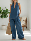 Minimalist Denim Set | Women's Outfit with Flattering V-Neck Top | Effortless Style for All-Day Comfort