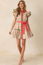 Women's Missing The Point Coral Pink Floral Cotton Button Front Mini Dress | 100% Cotton 0