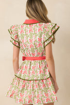 Women's Missing The Point Coral Pink Floral Cotton Button Front Mini Dress | 100% Cotton 6