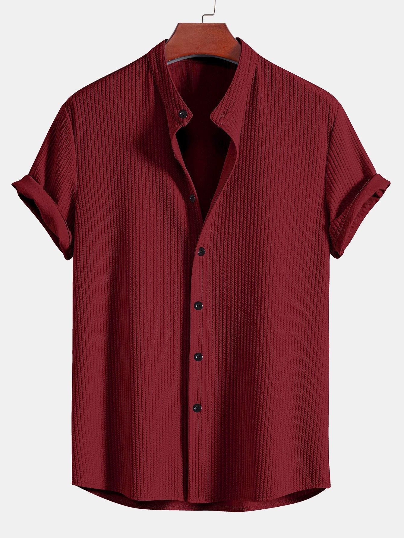 Muscle Fit | Ribbed Stand Collar Shirt with Stretch Fabric | Comfortable Fit for Everyday Wear