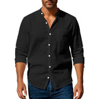 Men's Shirt – Long Sleeve Mandarin Collar Breathable Casual...