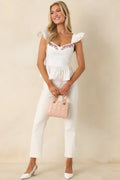 Women's Open Skies White Cotton Flutter Sleeve Peplum Top | 100% Cotton 0