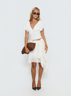 Cream tie-waist chiffon midi skirt - back view