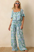 Women's Paradisa Caladesi Oceana Blue Multi Flowy Crop Top | 55% Rayon & 45% Linen 0