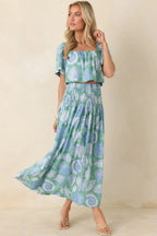 Women's Paradisa Caladesi Oceana Blue Multi Flowy Crop Top | 55% Rayon & 45% Linen 3