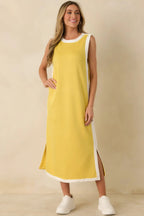 Women's Perfectly Framed Yellow Jersey Knit Contrast Trim Sleeveless Maxi Dress | 55% Rayon 2