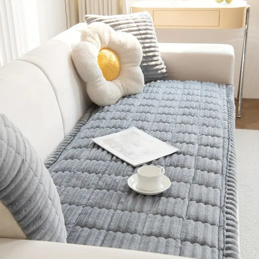 Plush pleated-edge sofa cover in Cloud Texture