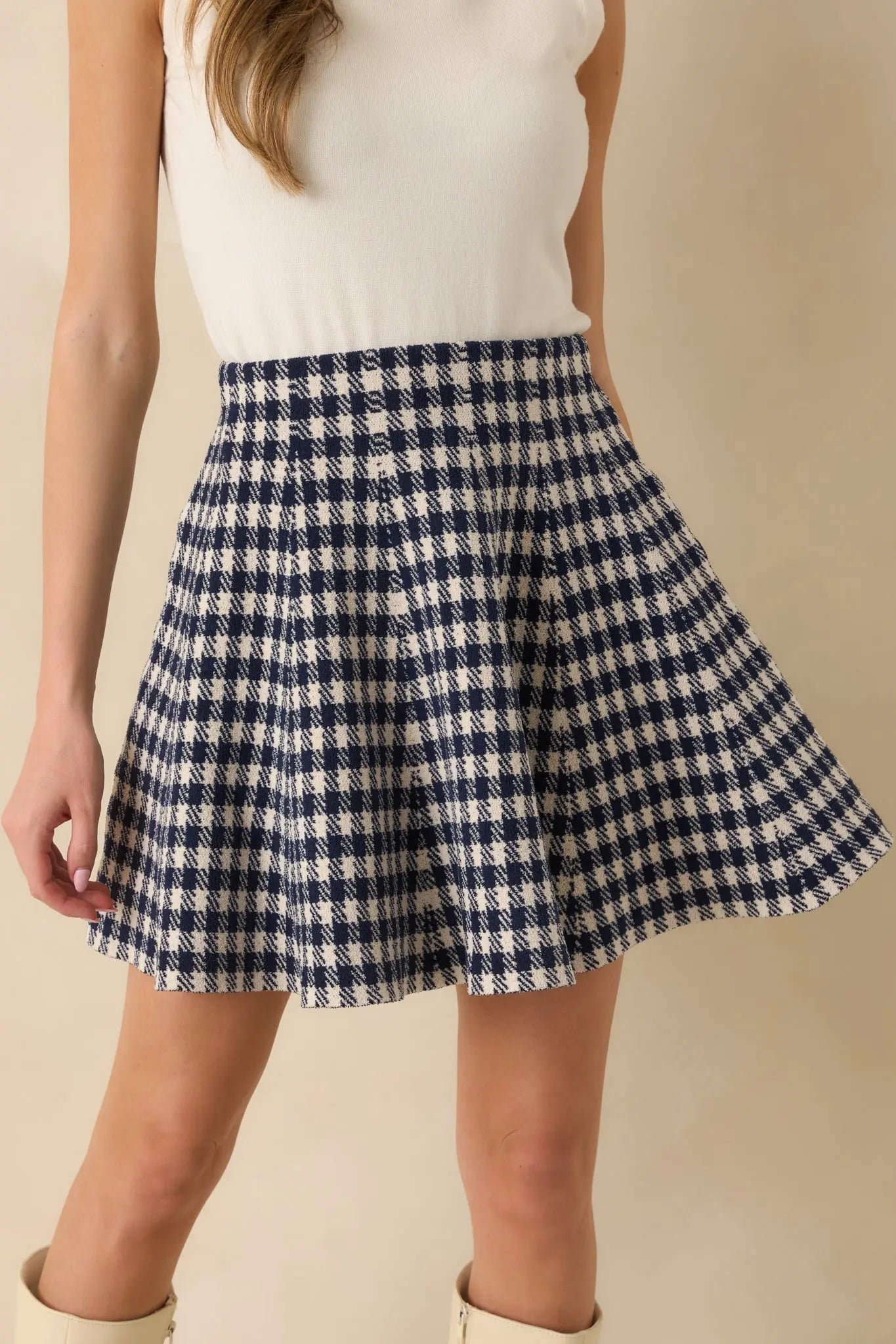 Women's Prepped For Anything Navy Blue Gingham Knit Mini Skirt | 100% Polyester 0
